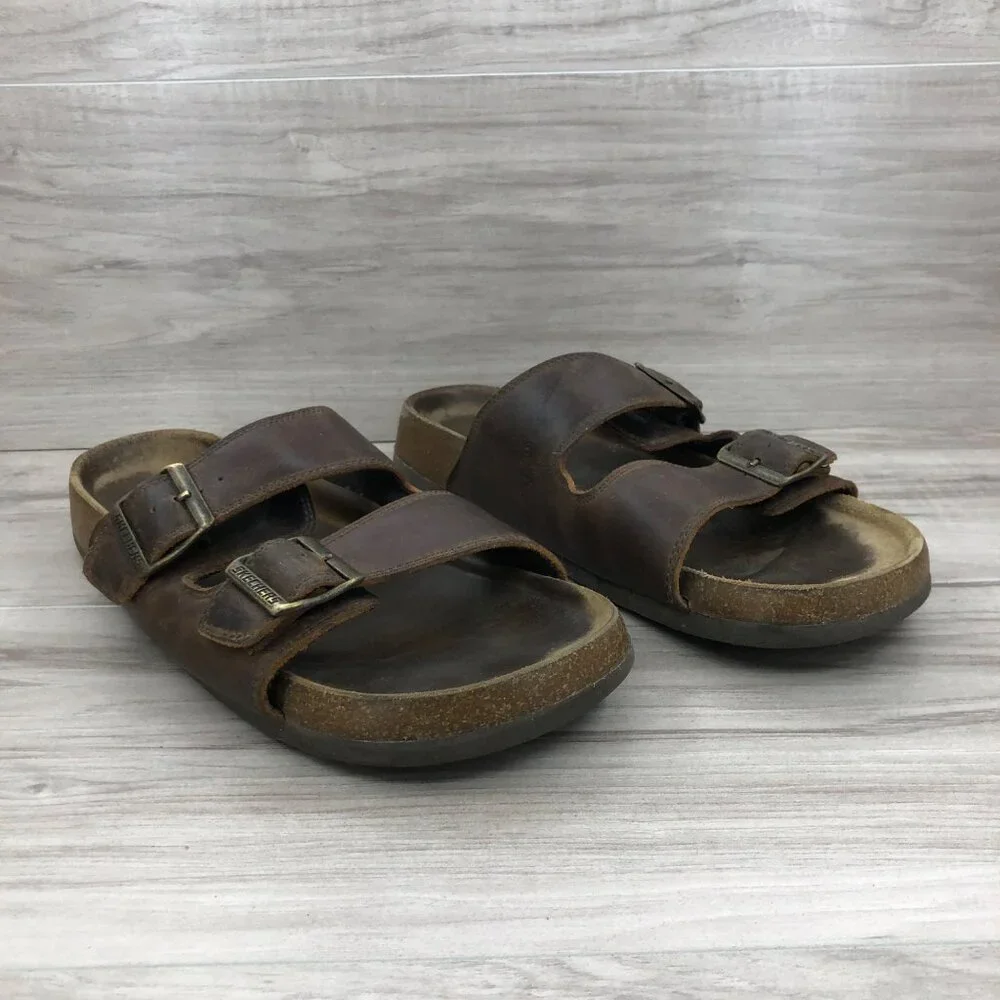 Skechers Sandals Men's 10 Brown Leather Kravon Slide Slip On shoes